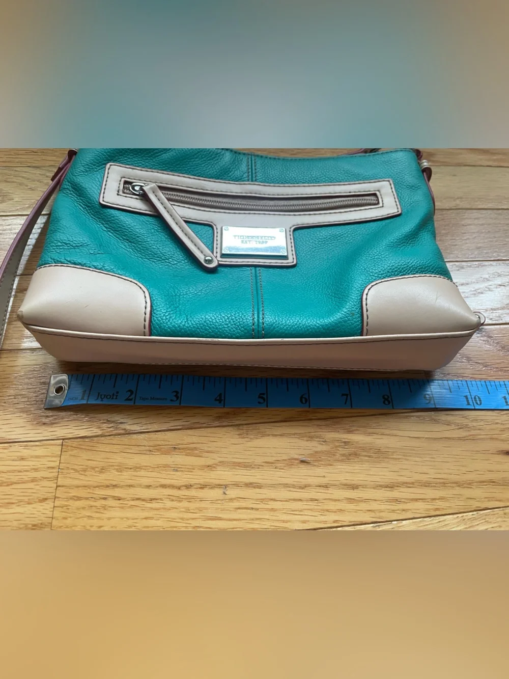 Tignanello Teal and Beige Leather Crossbody Bag